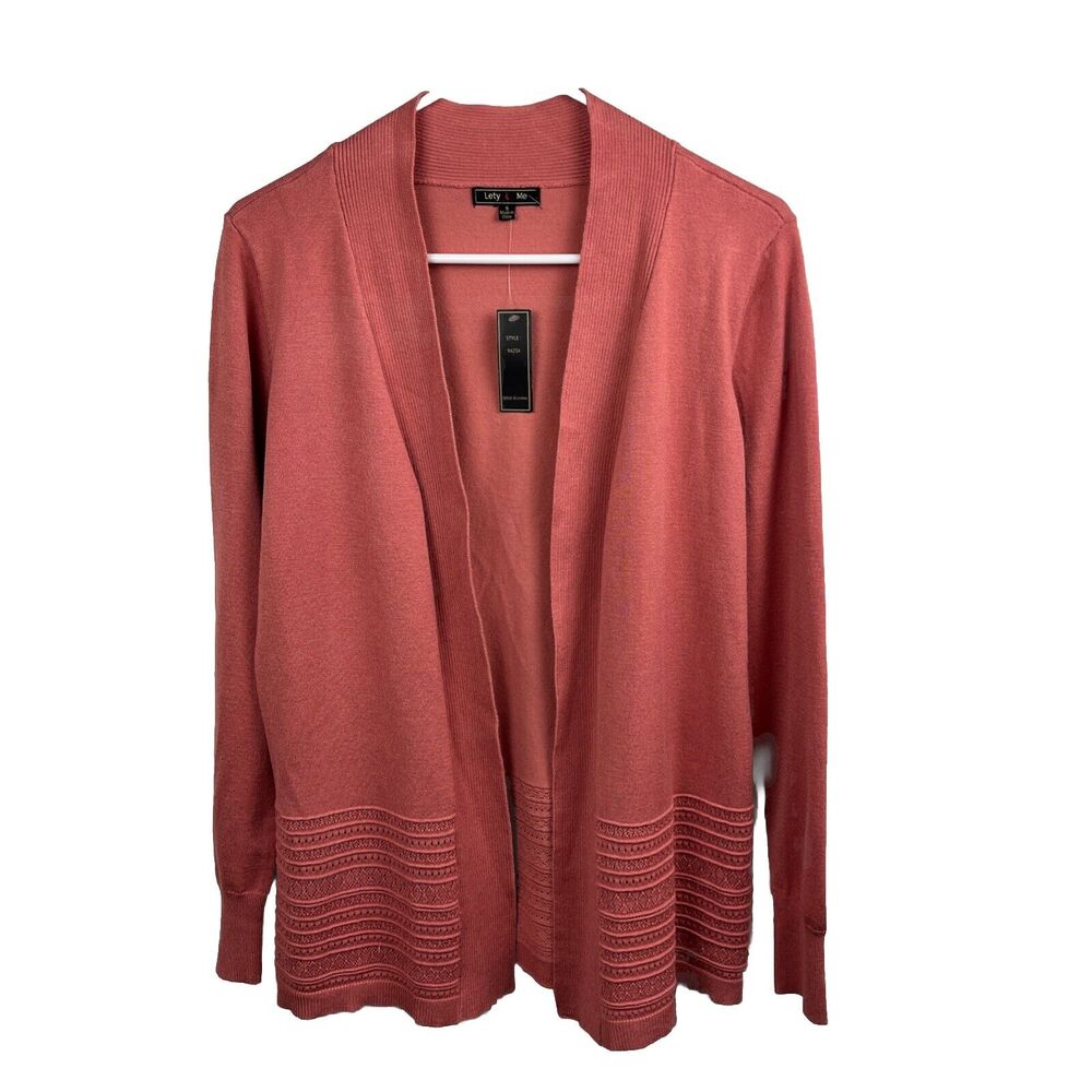 Lety & Me Cardigan Sweater Coral Open Front Size Small Long Sleeve Border